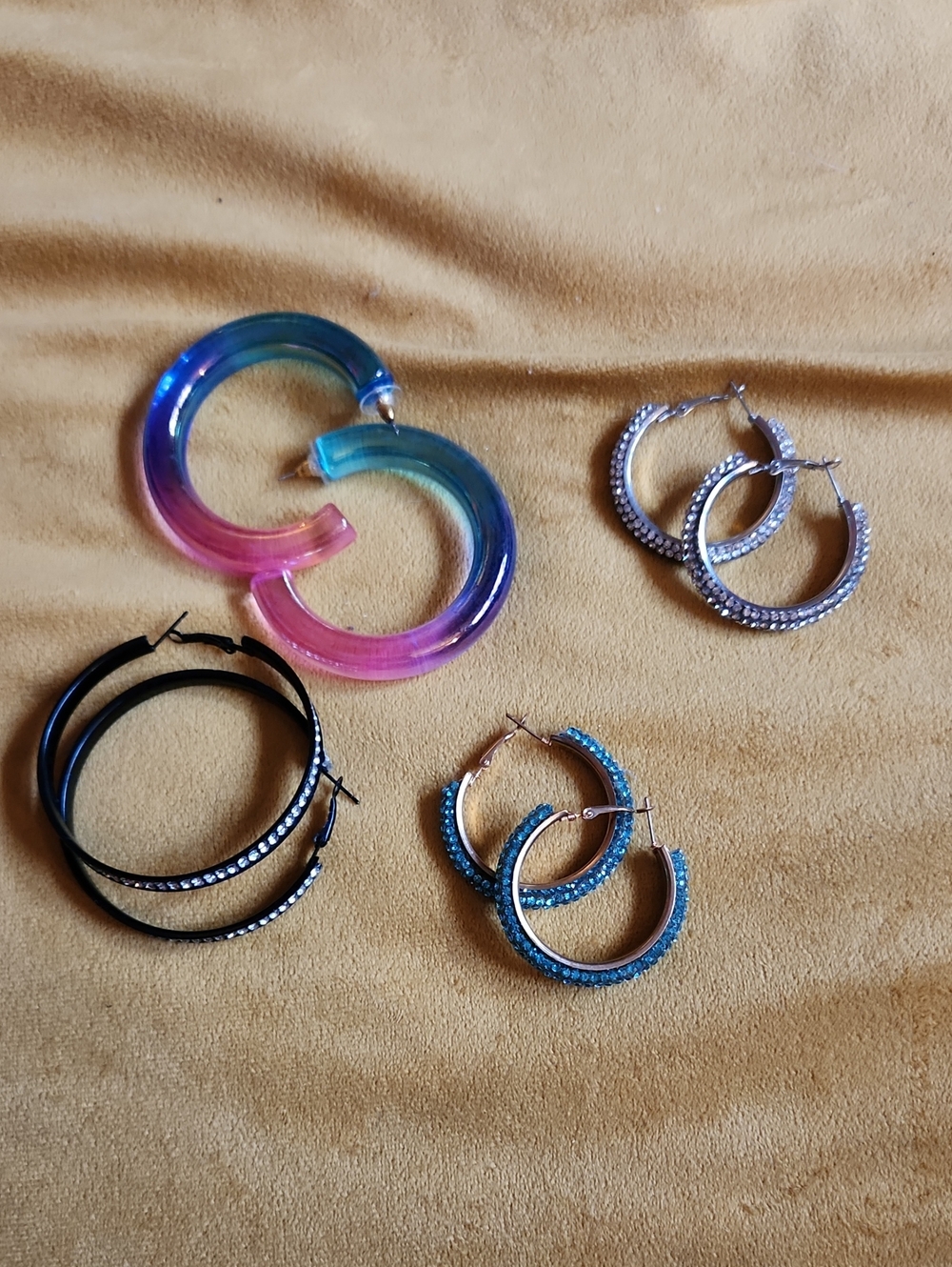 Hoop Earring Set- Bedazzled And Oversized